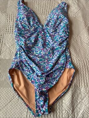 J. Crew Floral One-Piece Swimsuit in Teal, Purple & White
